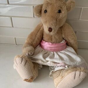 Vtg Blonde Light Teddy Bear Jointed Handmade Artist Signed  14" OOAK Humpback